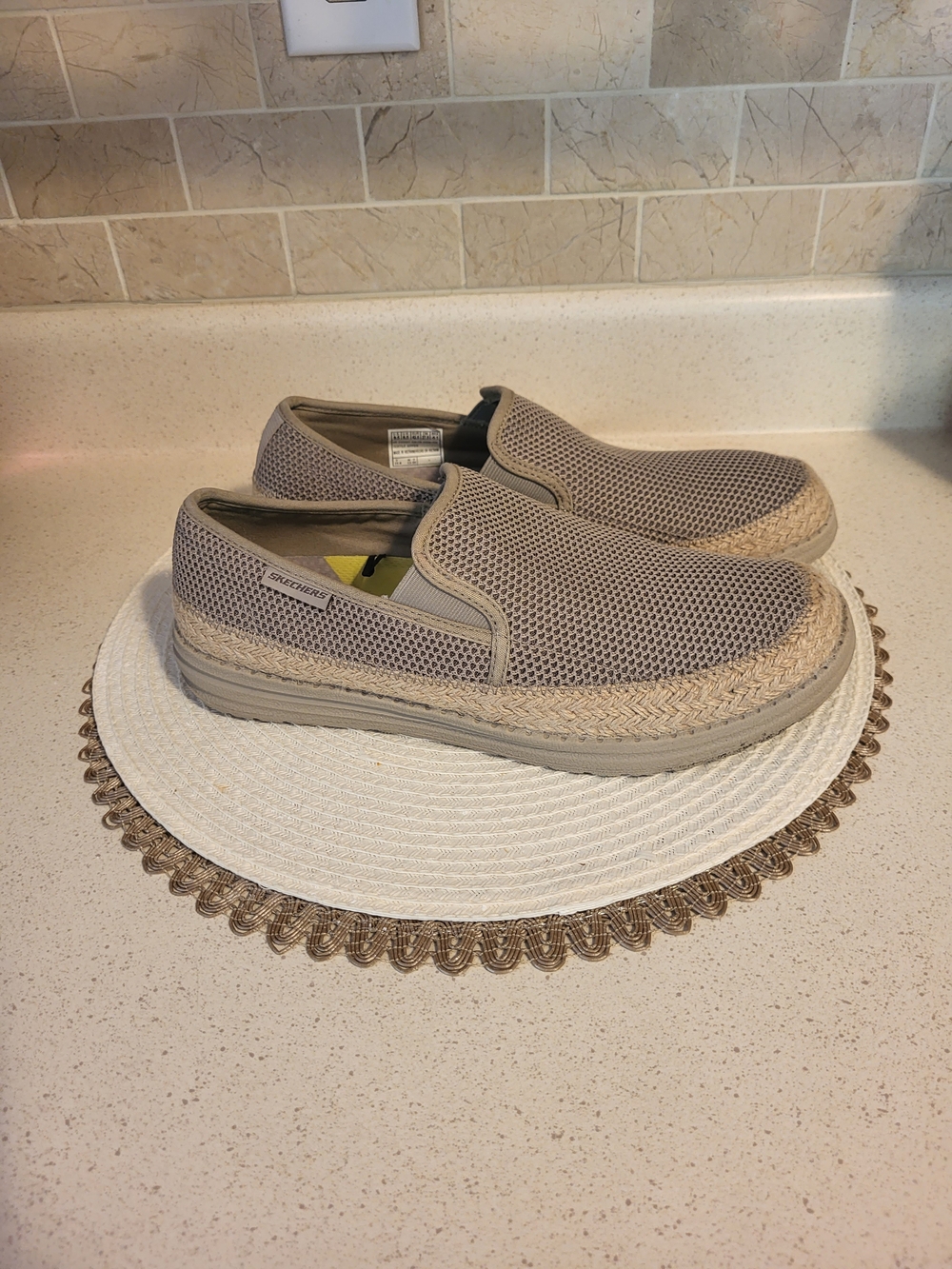 Skechers Melson Petros Sz. 9.5 Slip-On Mesh Espadrille Sneakers - Taupe